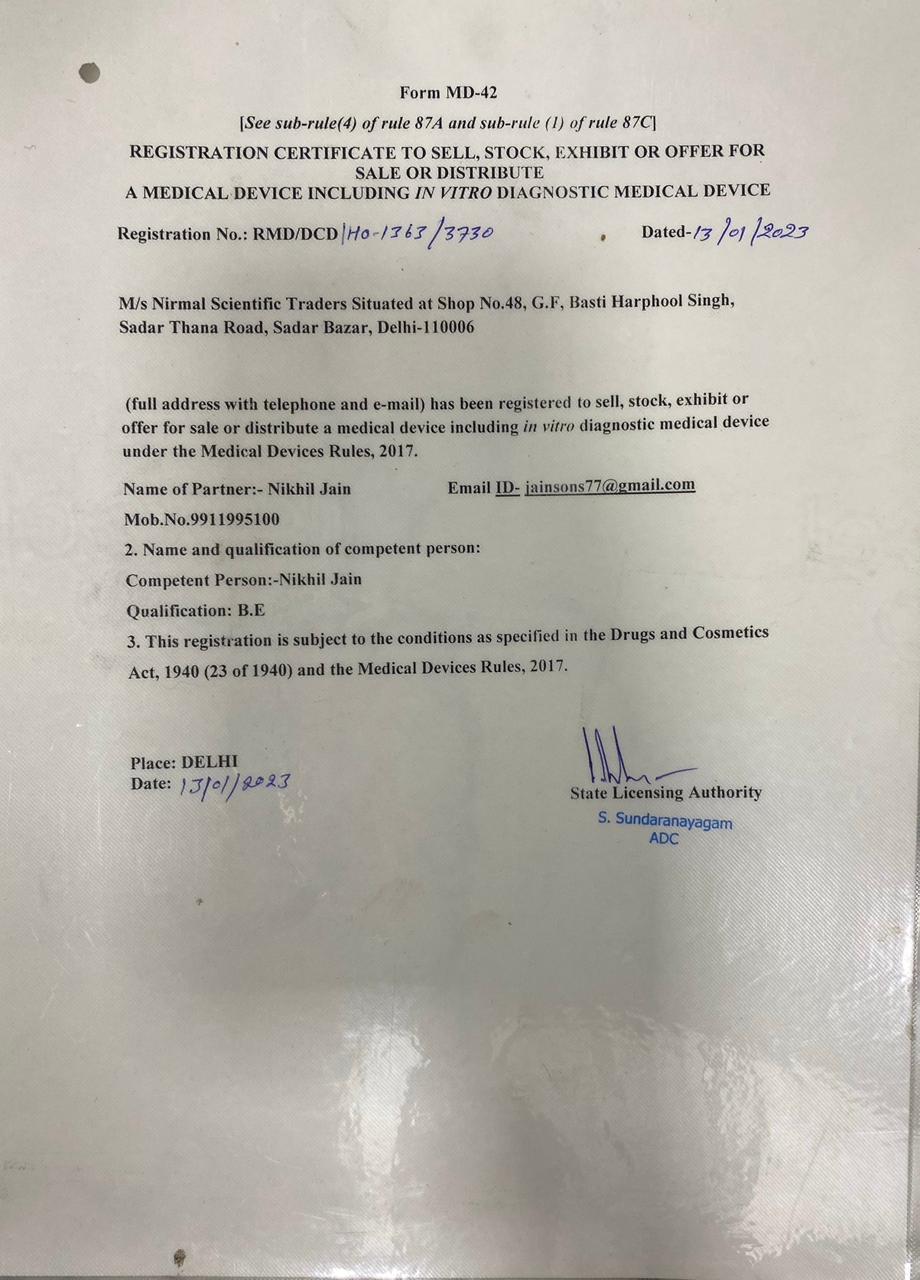 Registered Certificate to sell and stock